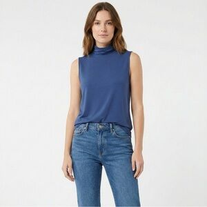 DOLCEZZA Jersey Knit Sleeveless T-Neck Tank Top in Dusty Blue US Sz L